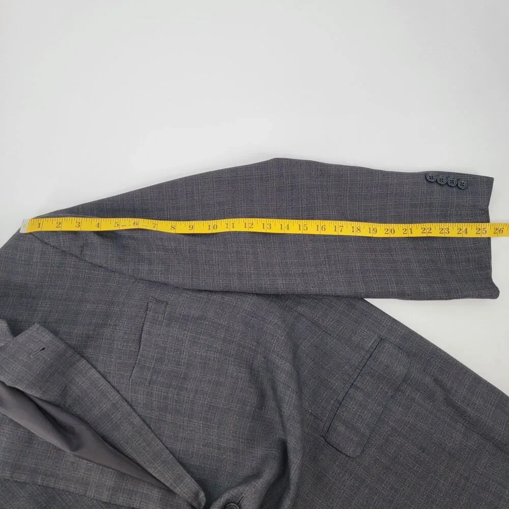 Jos A Bank Mens 54R Silk Wool Gray Brown Windowpane Sport Coat Blazer Big & Tall